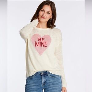 Mia & Tess Candy Heart Graphic “Be Mine” Crewneck Sweater
